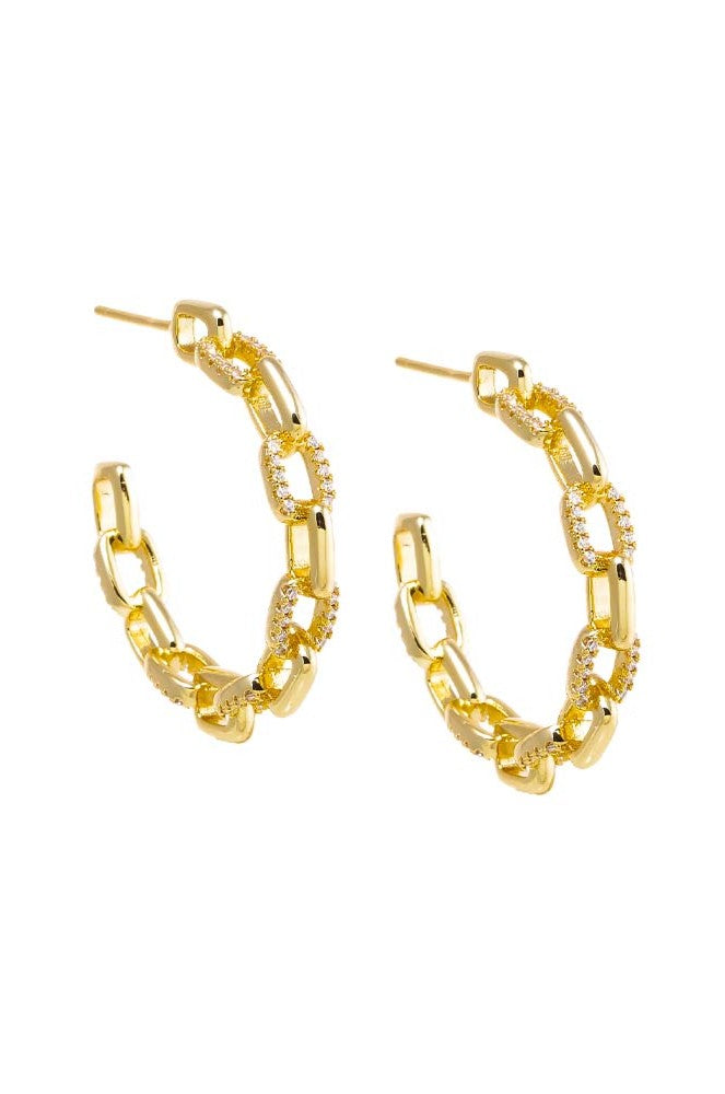 Solid/Pave Box Link Open Hoop Earring