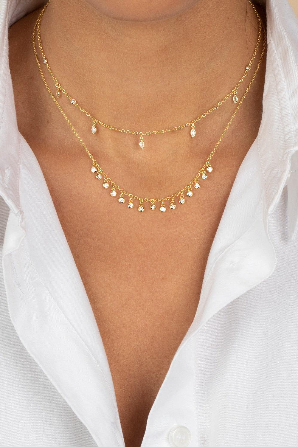 CZ Multi Bezel Dangling Charm Necklace