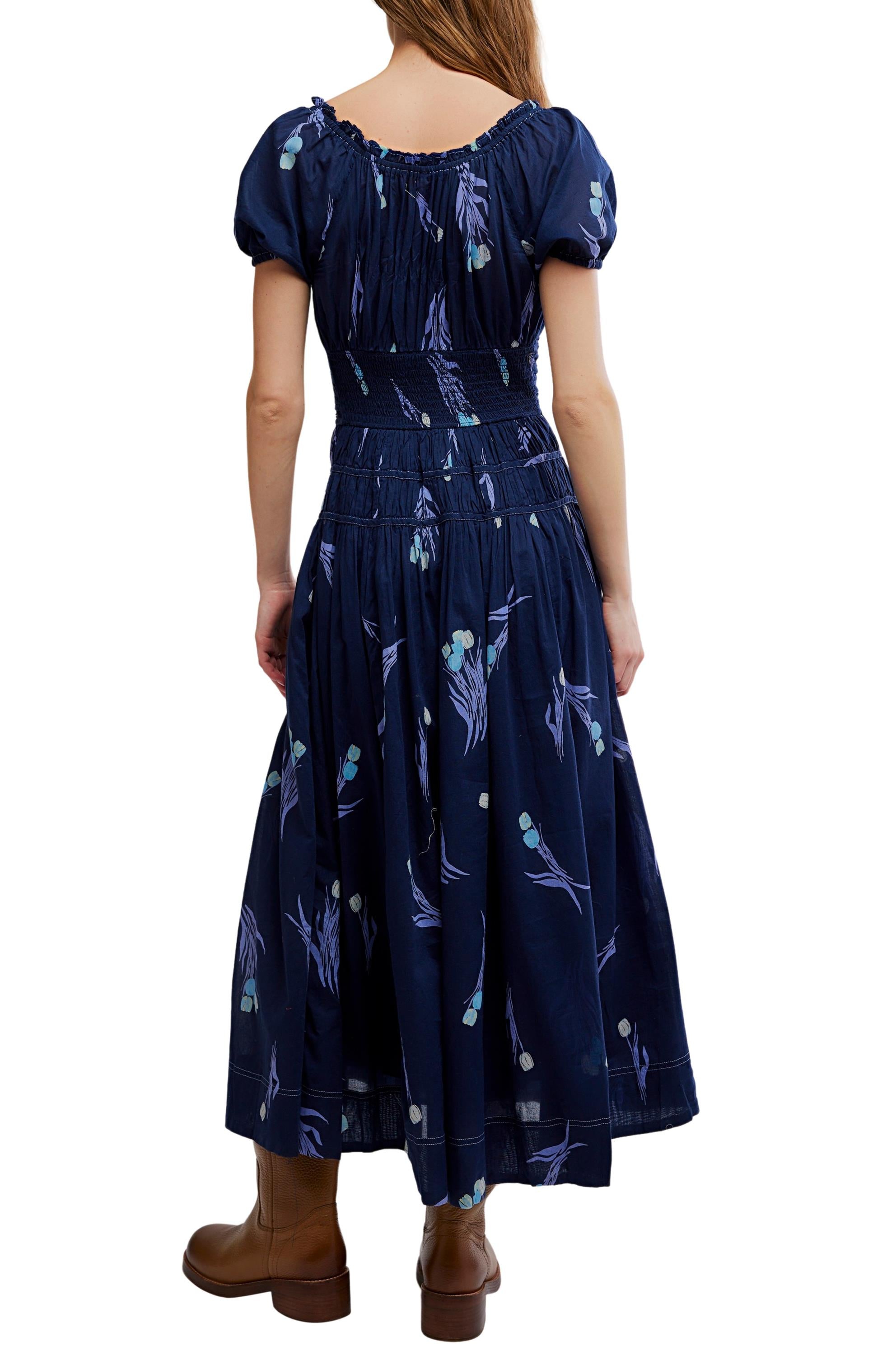 Free People Complete Me Midi Dress Navy Combo / XS