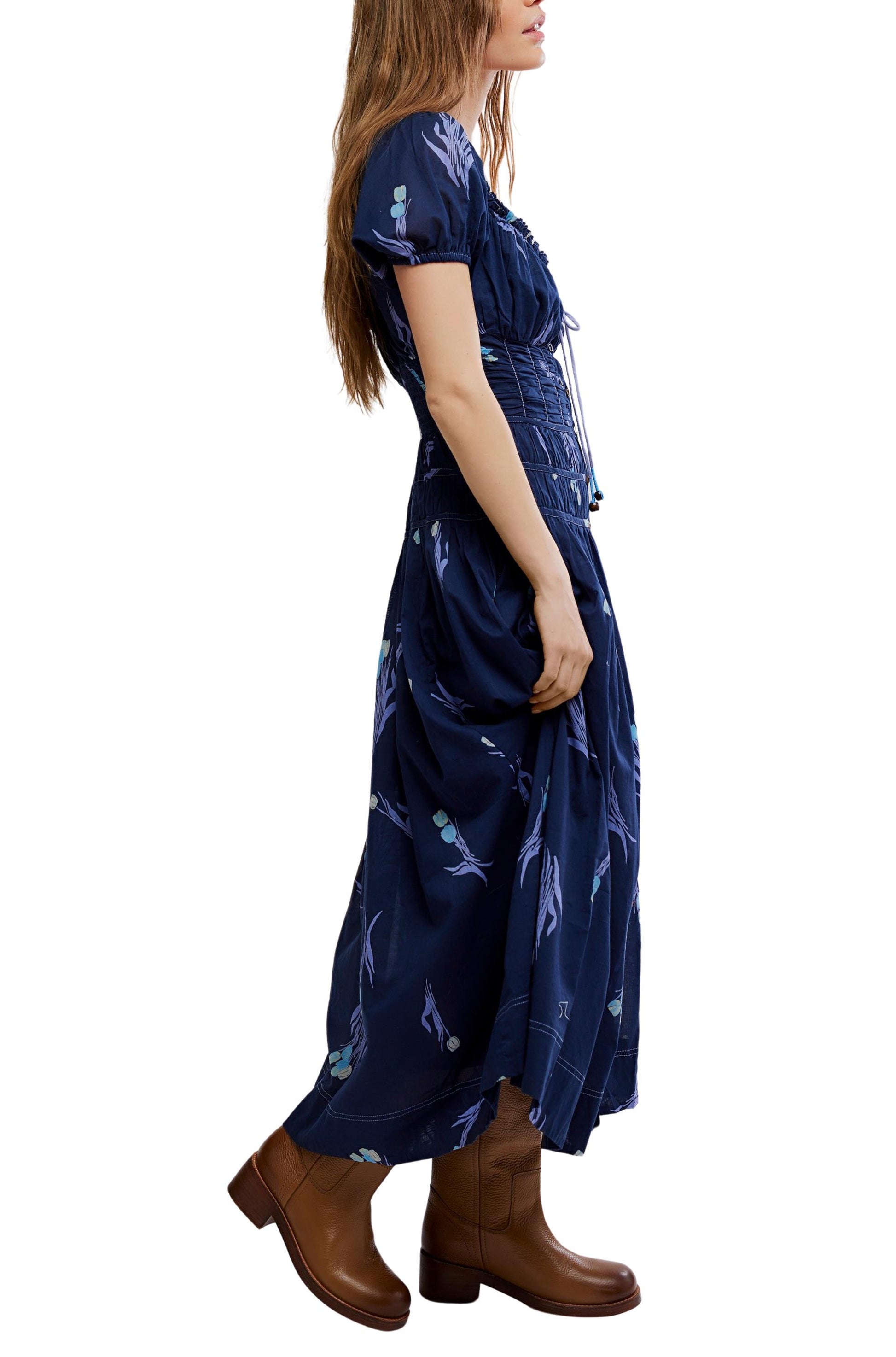 Free People Complete Me Midi Dress Navy Combo / XS