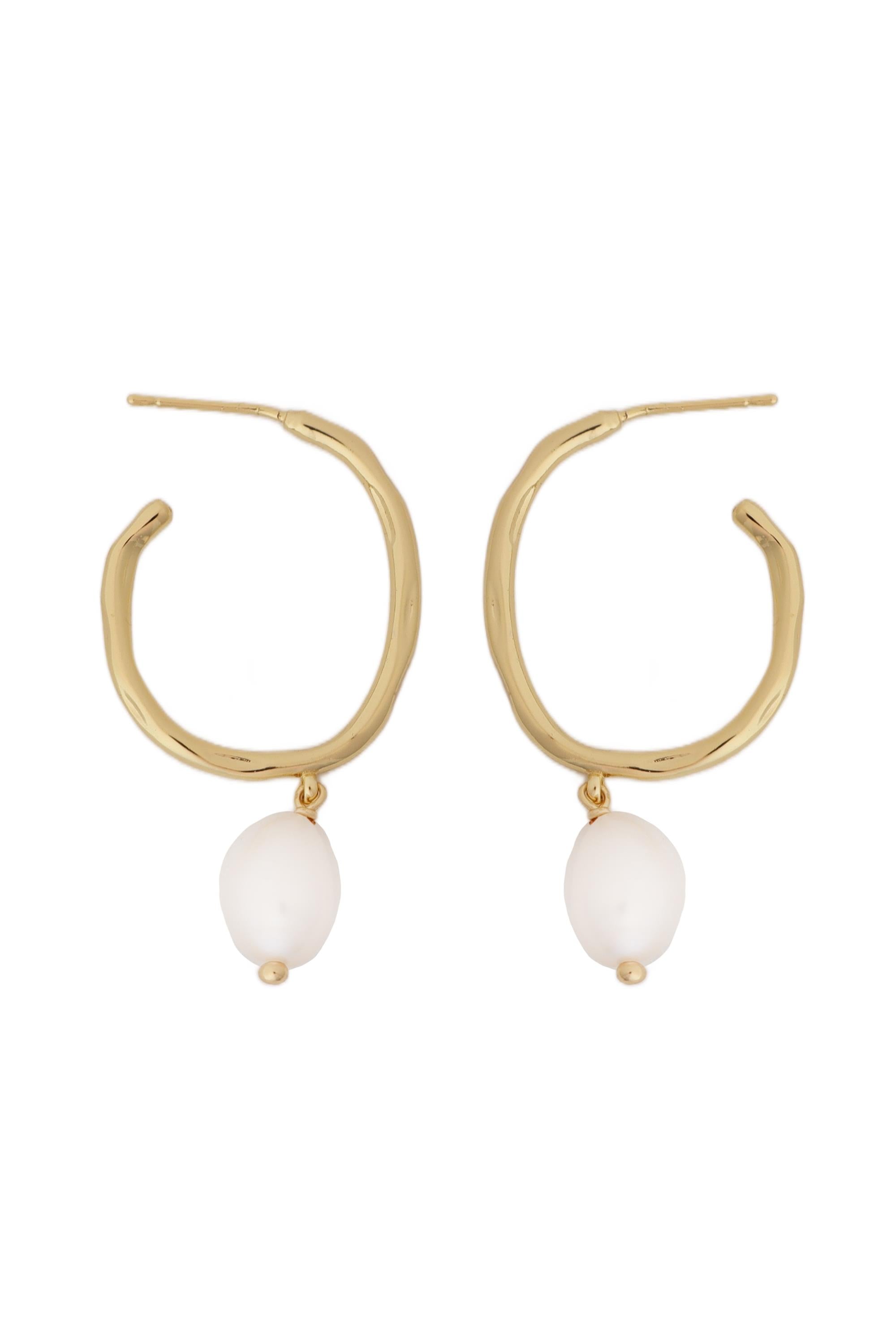 Organic Hoop and Pearl Drop Earrings