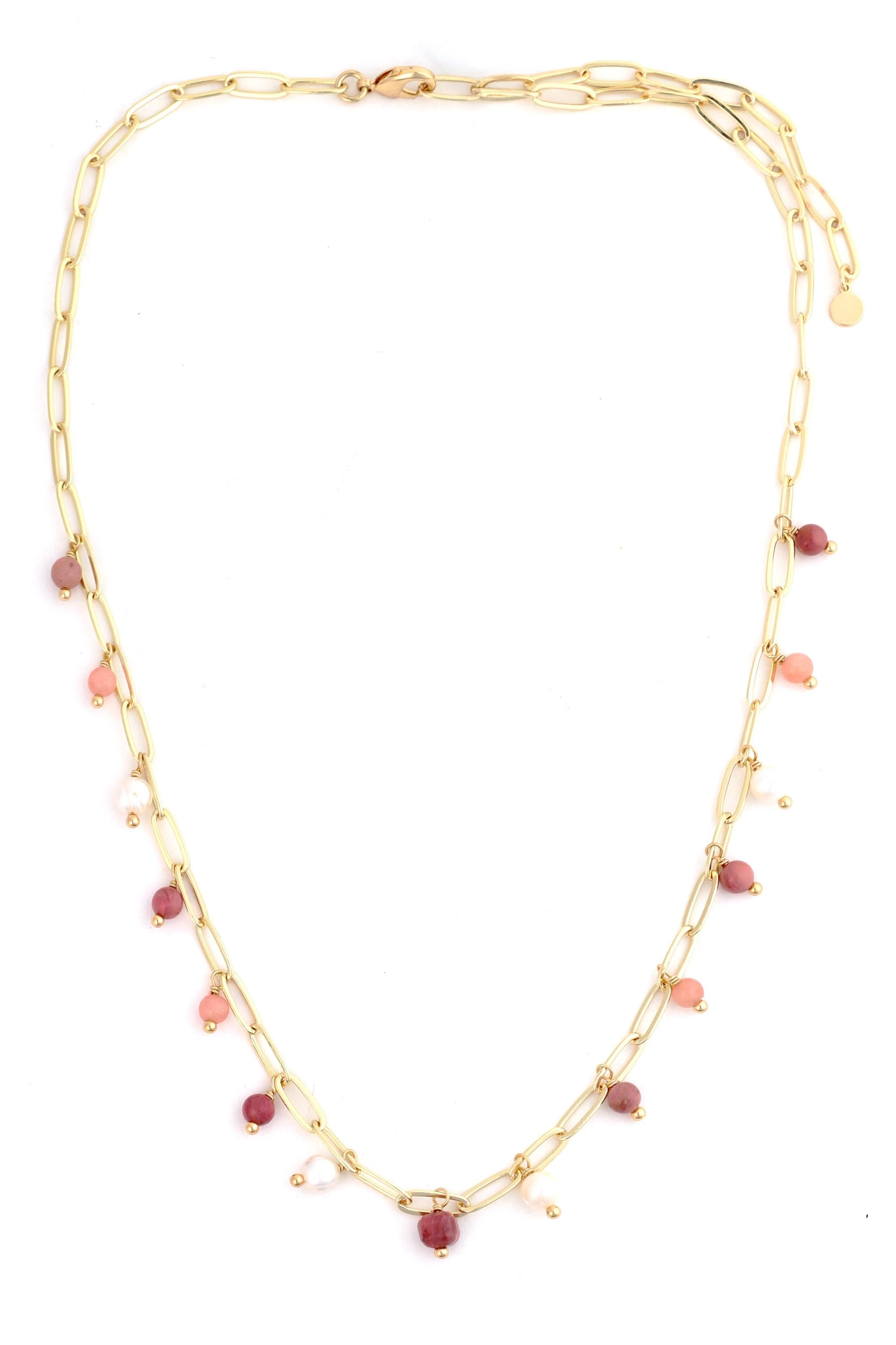 Stone and Pearl Beaded Necklace