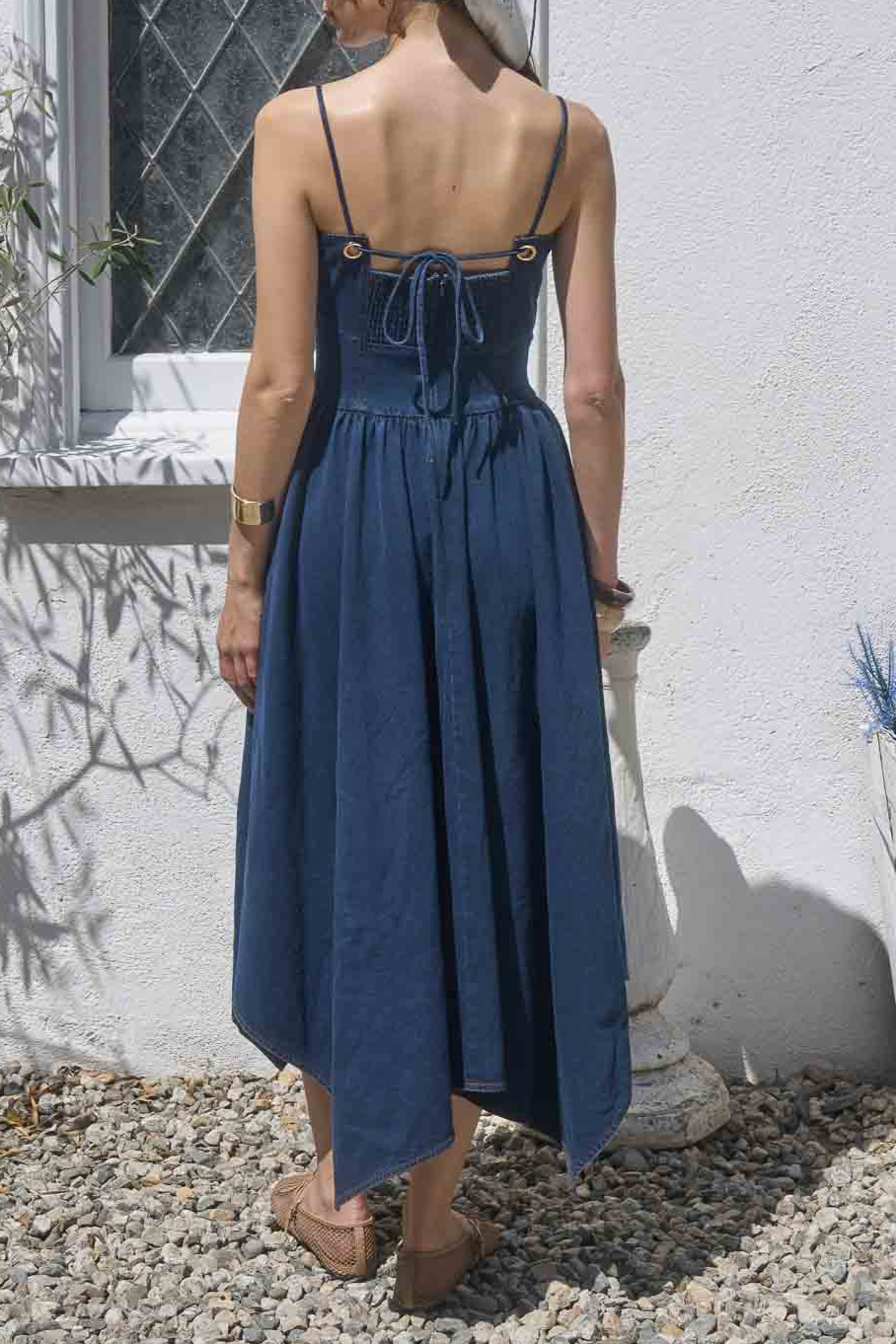 Handkerchief Hem Denim Midi Dress Indigo / M