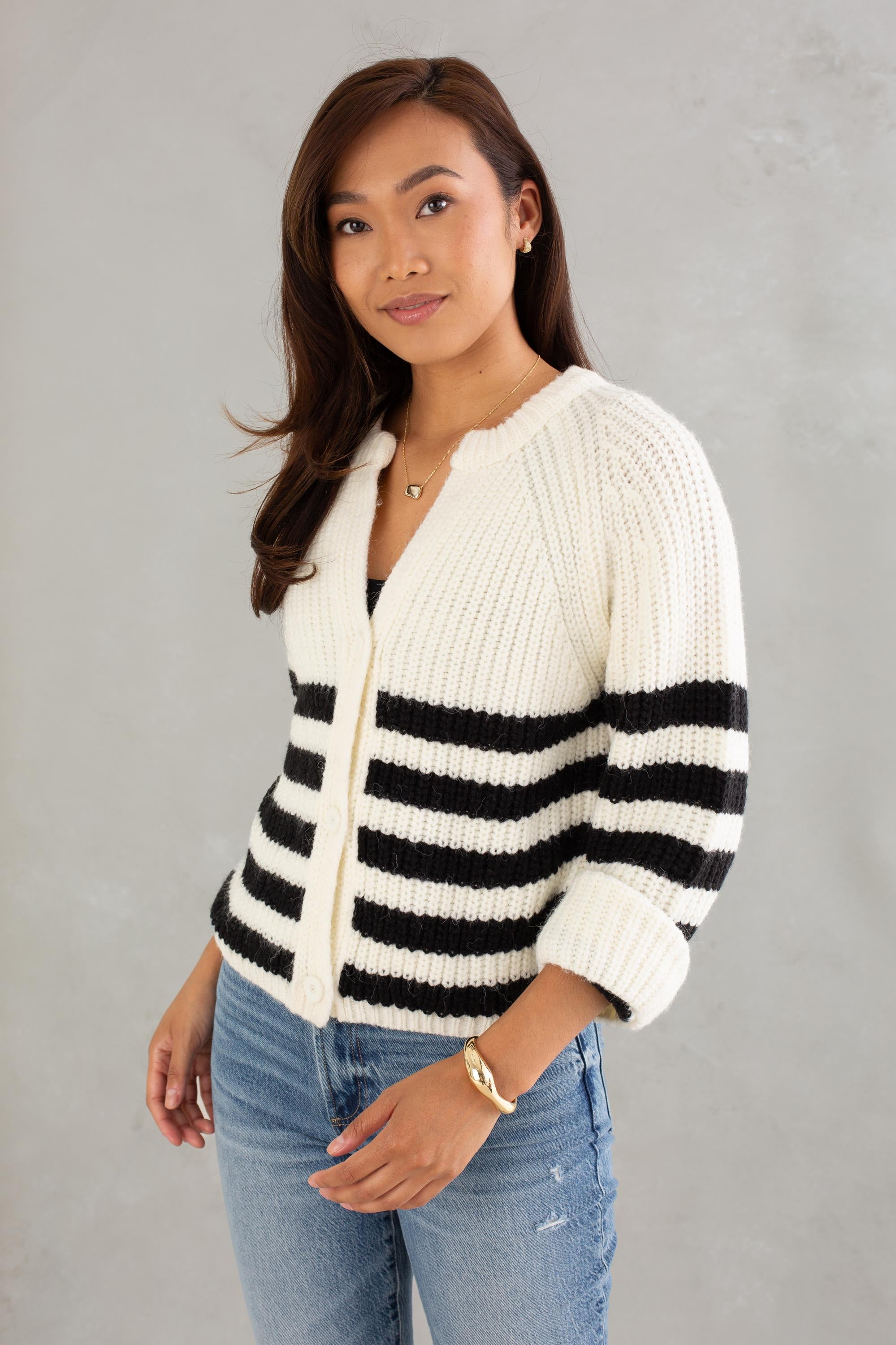 Stripe V-Neck Cardigan
