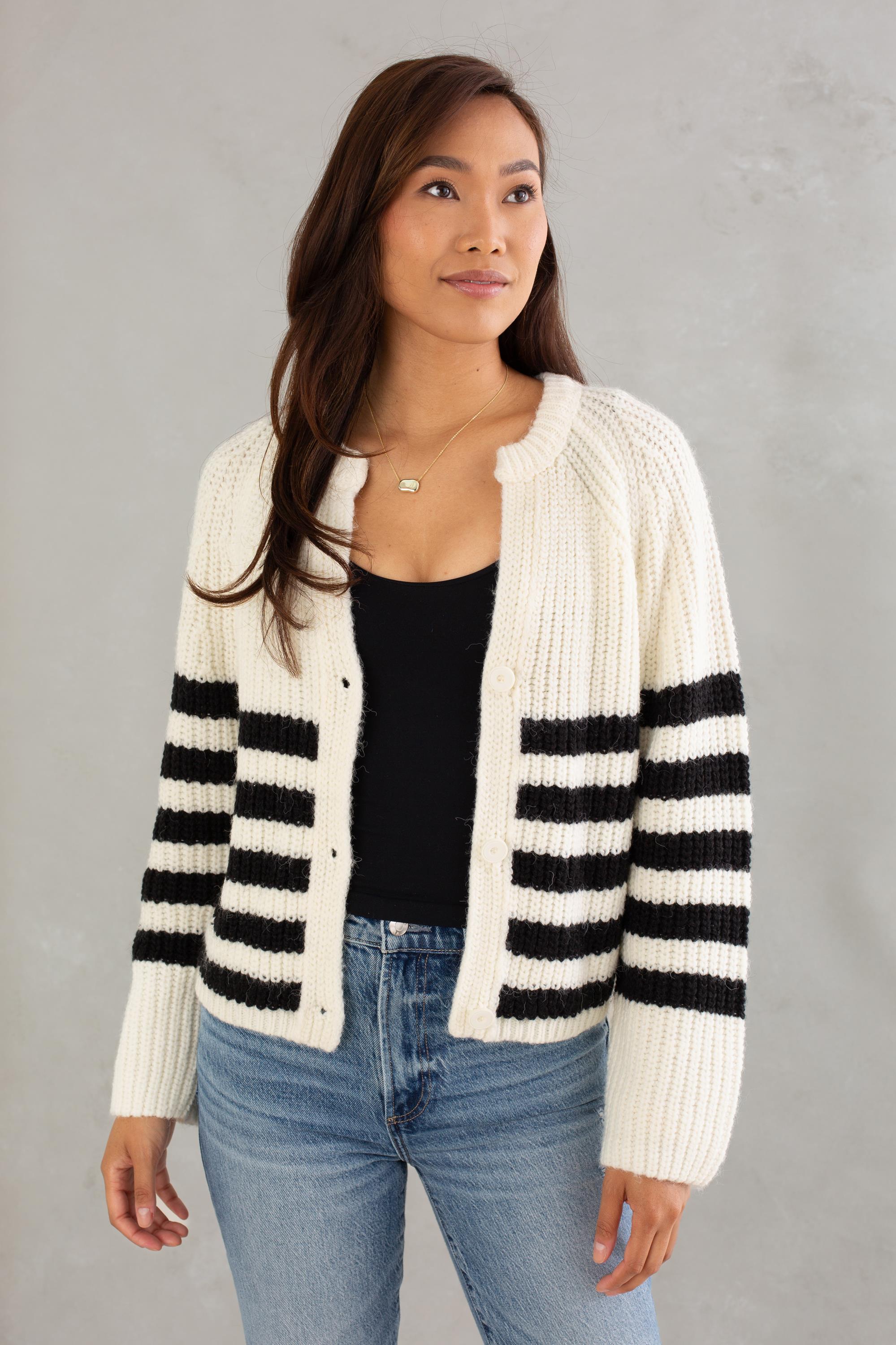 Stripe V-Neck Cardigan