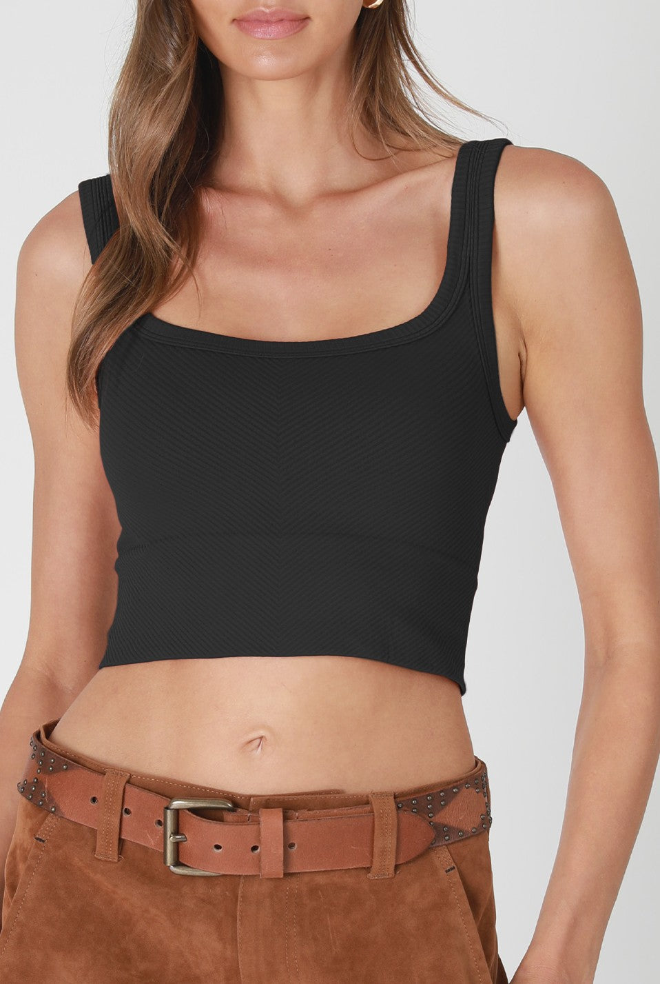 Chevron Rimob Chevron Rib Crop Top In Black – South Moon Under