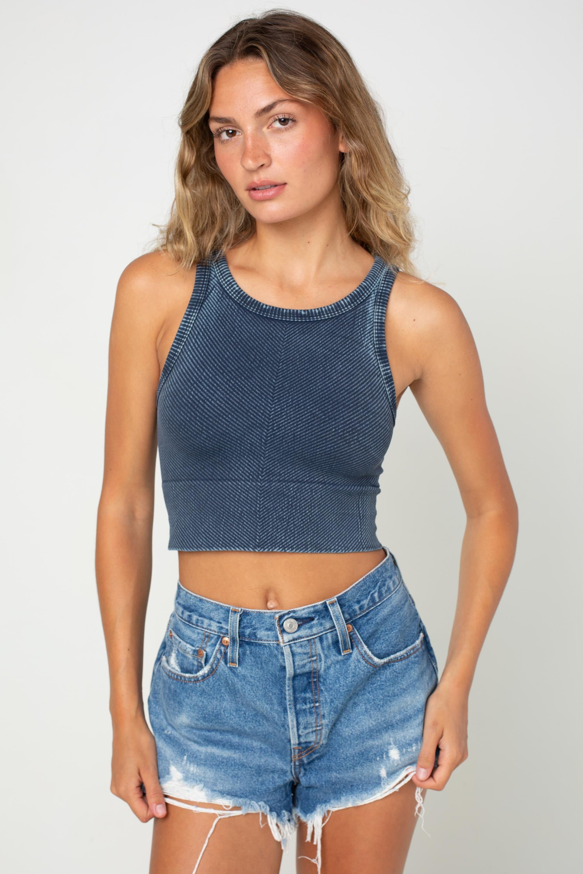 Vintage Chevron Hi Neck Crop Top